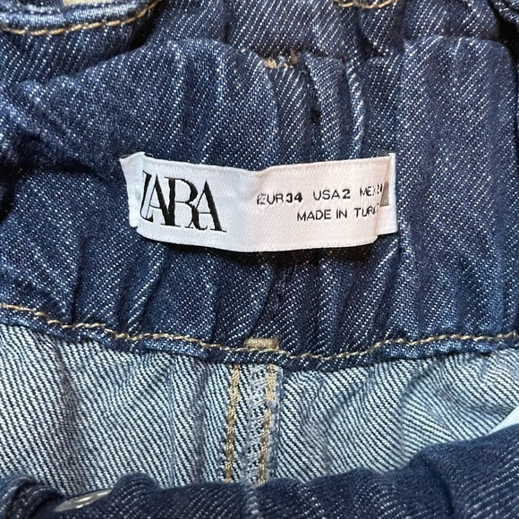 ZARA Denim Jeans Paper Bag Raw Hem size 2 Elastic Baggy High Rise Summer Fall - Picture 6 of 7